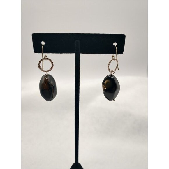 Vintage Snowflake Obsidian Drop Earrings - Picture 3 of 3